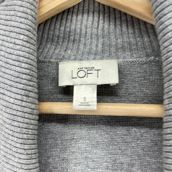 Loft Cardigan Women S Small Gray Knit Collared Open Front Belted Long Sleeve - Picture 5 of 9
